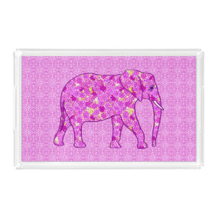 Flower elephant - orchid and magenta acrylic tray