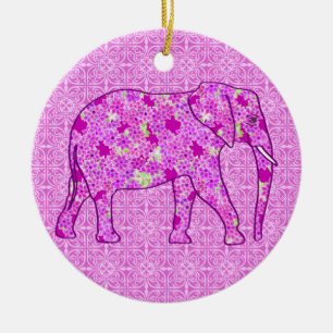 Flower elephant - orchid and magenta ceramic ornament