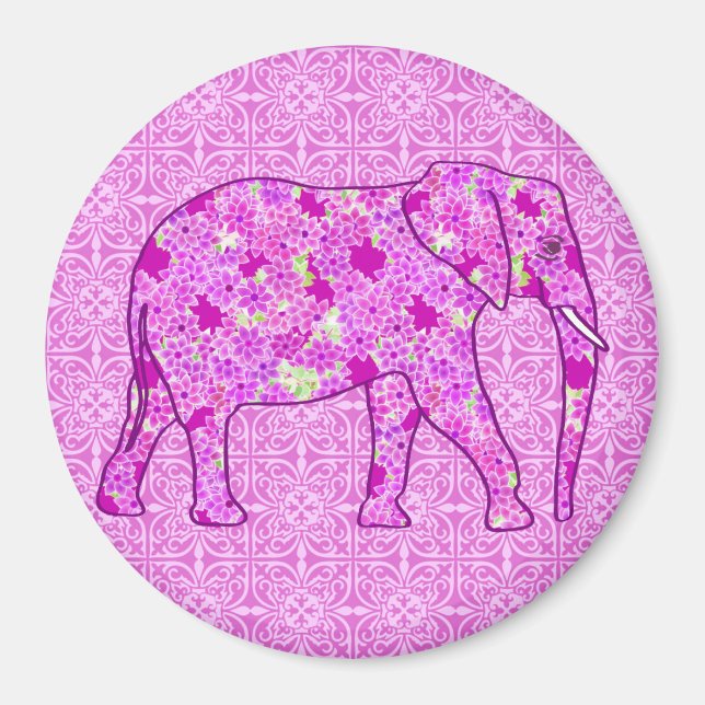 Flower elephant - orchid and magenta magnet (Front)