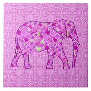 Flower elephant - orchid and magenta tile