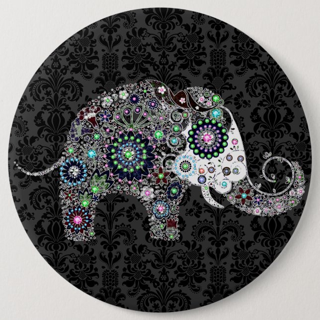 Flower Elephant With Colorful Diamond Studs Button (Front)