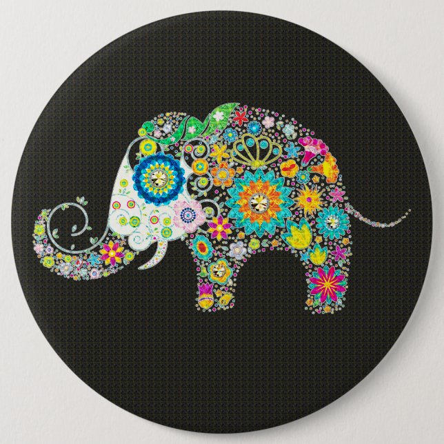 Flower Elephant With Diamond Studs Button (Front)