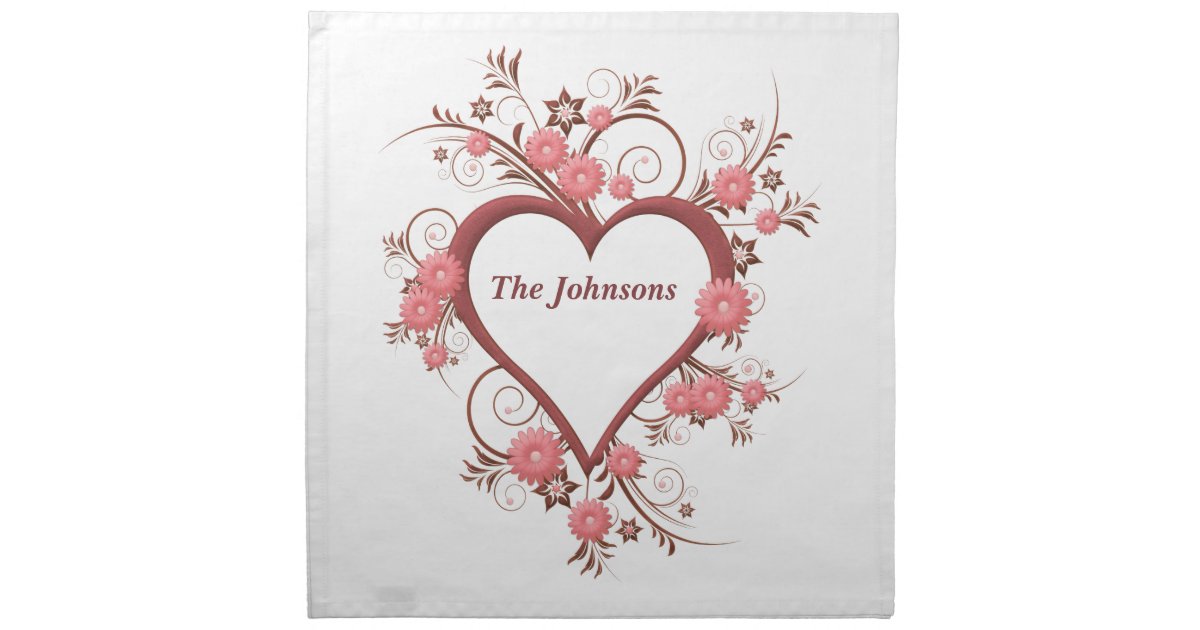 Flower Embellished Open Heart Dusty Rose And Pink Cloth Napkin