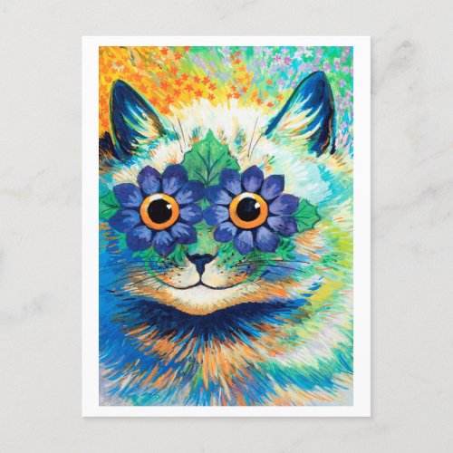 Flower Eyes Cat Louis Wain Postcard