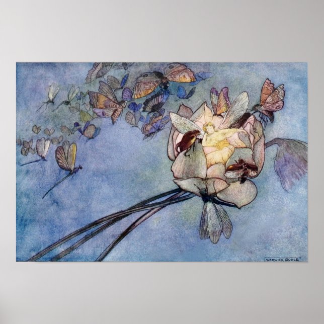 Flower Fairy and Butterflies by Warwick Goble Poster (Front)