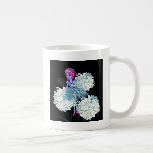 Flower Fairy Art by LeahG blue pink black white Coffee Mug