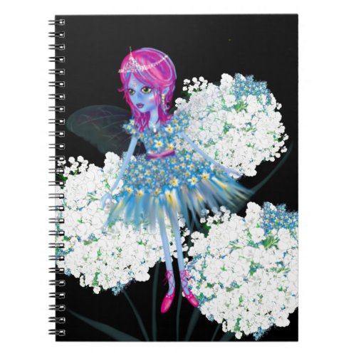Flower Fairy Art by LeahG blue pink black white Notebook