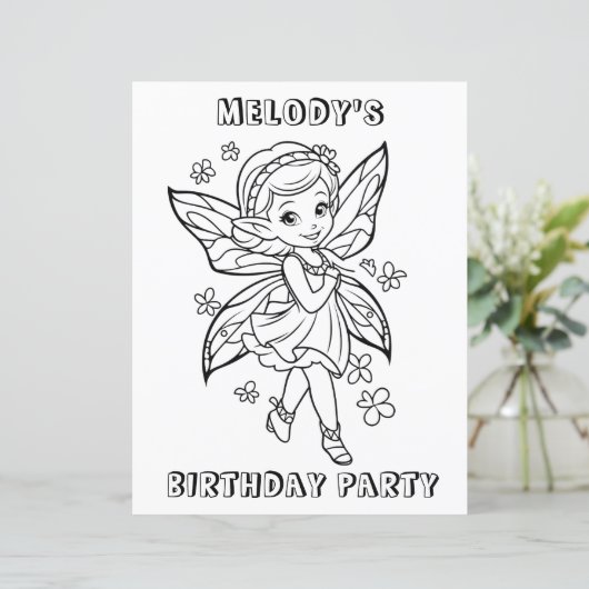 Flower fairy birthday party coloring activity  (Standing Front)