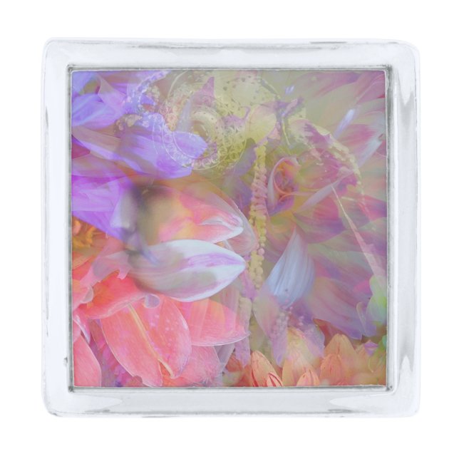 Flower Fairy Double Exposure Fantasy Art Silver Finish Lapel Pin (Front)