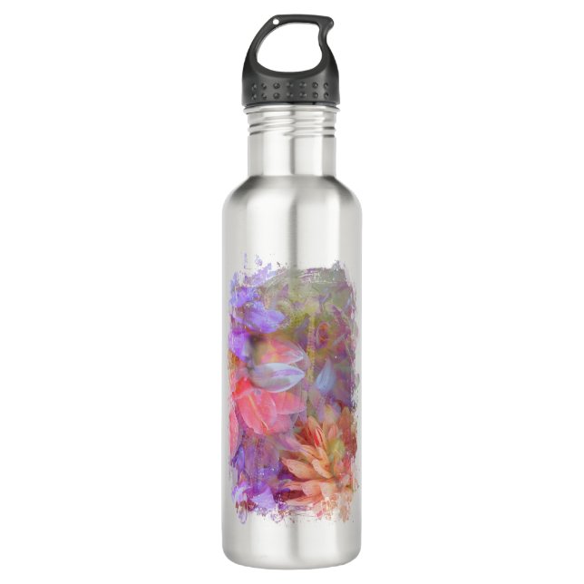 Flower Fairy Double Exposure Fantasy Art Stainless Steel Water Bottle (Front)