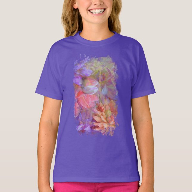 Flower Fairy Double Exposure Fantasy Art T-Shirt (Front)