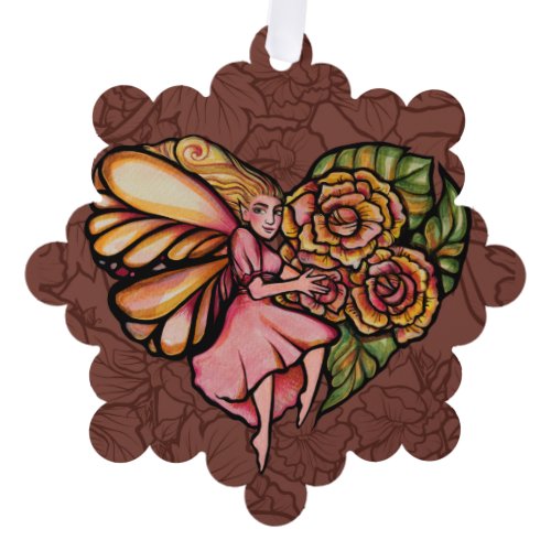 Flower Fairy Garden Heart Flowers Fairies          Ornament Card