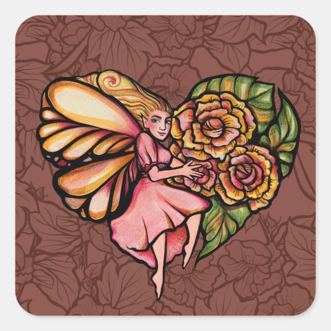 Flower Fairy Garden Heart Flowers Fairies          Square Sticker (Front)