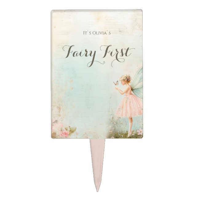 Flower fairy girl Birthday  Cake Topper (Front)