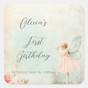Flower fairy girl Birthday Square Sticker