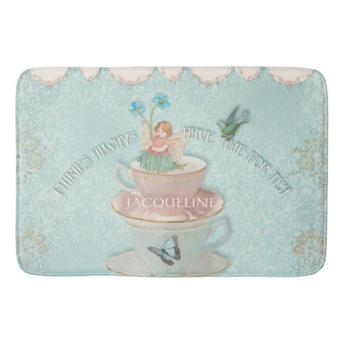 Flower Fairy in a Tea Cup Lace Damask Home Decor Bath Mat