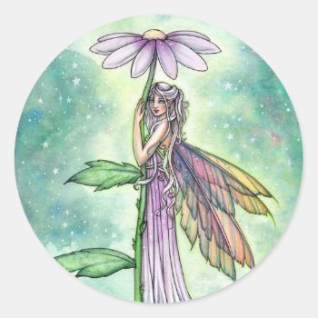 Flower Fairy In Green Garden By Molly Harrison Classic Round Sticker by robmolily at Zazzle
