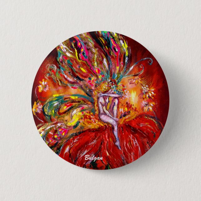 FLOWER FAIRY IN RED Fantasy Pinback Button (Front)