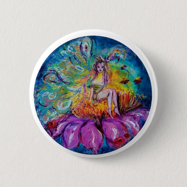 FLOWER FAIRY IN THE NIGHT Fantasy Pinback Button (Front)