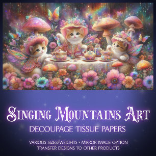 Flower Fairy Kitten Garden Party Decoupage  Tissue Paper