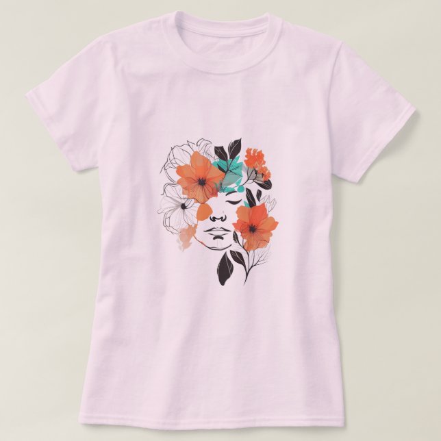 Flower fairy Line art drawing Woman Tshirt (Design Front)