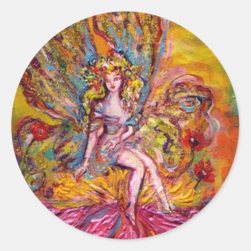 FLOWER FAIRY ON THE PINK IRIS fantasy Classic Round Sticker