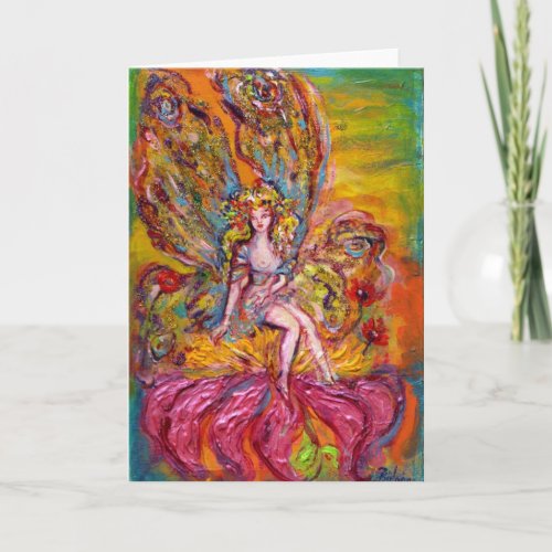FLOWER FAIRY ON THE PINK IRIS fantasy Holiday Card