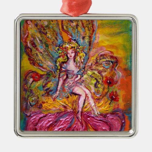 FLOWER FAIRY ON THE PINK IRIS Fantasy Metal Ornament