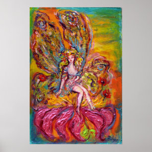 FLOWER FAIRY ON THE PINK IRIS Fantasy Poster