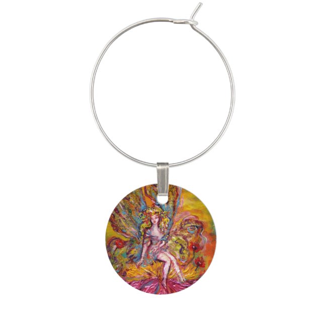 FLOWER FAIRY ON THE PINK IRIS Fantasy Wine Glass Charm (Front)