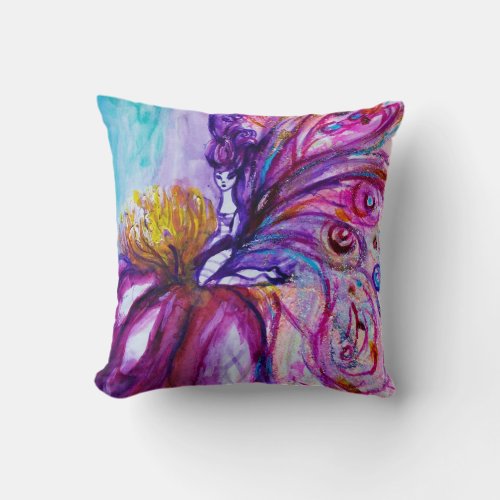 FLOWER FAIRY PURPLE PINK FLORAL Girl Baby Status Throw Pillow