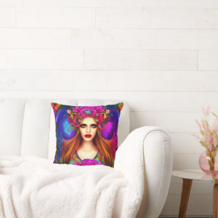 Flower Fairy Queen Throw Pillow