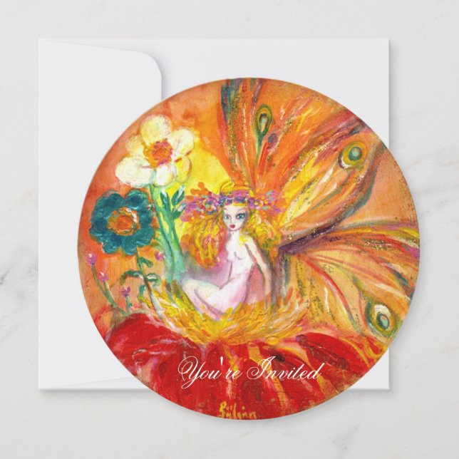 FLOWER FAIRY red pink green yellow gold sparkles Invitation (Front)