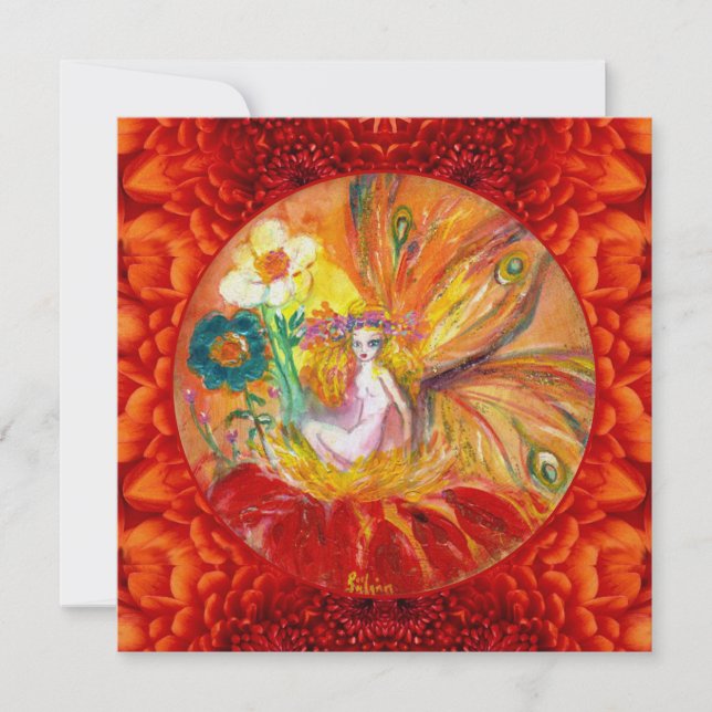 FLOWER FAIRY Red Yellow Fantasy Party Invite (Front)
