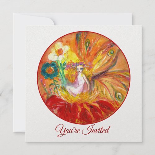 FLOWER FAIRY Red Yellow White Fantasy Summer Party Invitation