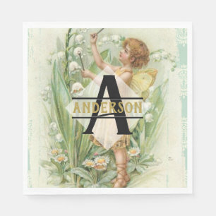 Flower Fairy Snowbells Vintage Art Monogram Named Napkins