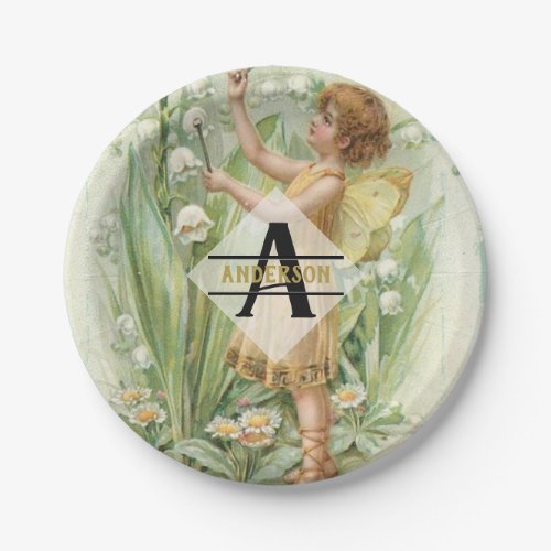 Flower Fairy Snowbells Vintage Art Monogram Named Paper Plates