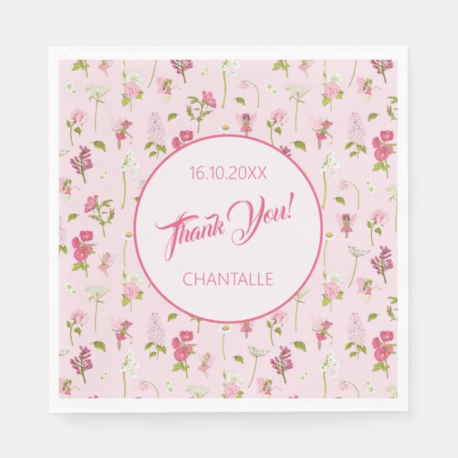 Flower Fairy Thank You Name Date  Napkins (Front)