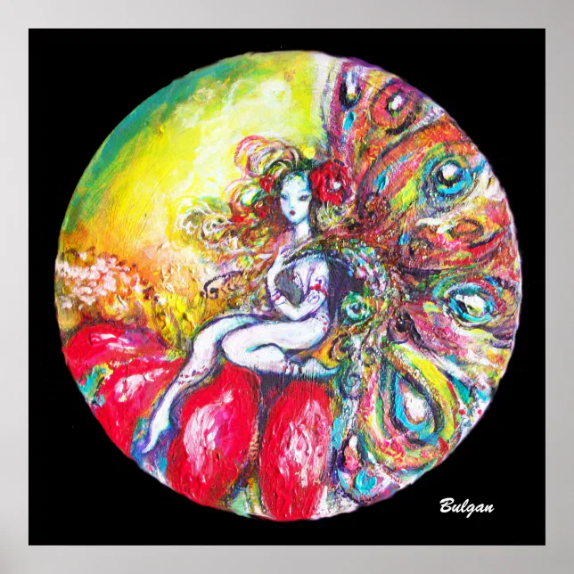 FLOWER FAIRY TITANIA SITTING ON RED FLOWER Fantasy Poster Zazzle