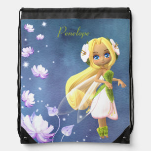 Flower Fairy with Personalized Name Drawstring Bag