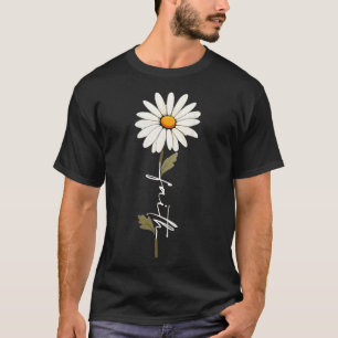 Flower Faith God Cursive Writing Jesus Cross Art O T-Shirt