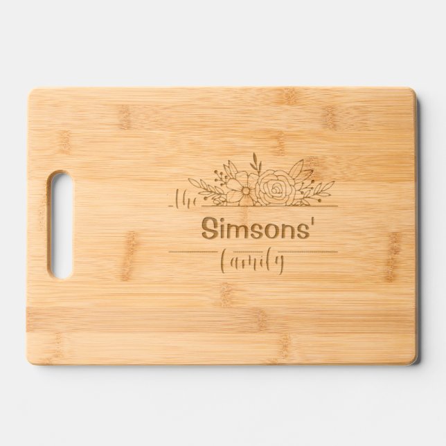 Flower Family Name Custom  Engraved Cutting Board (Front)
