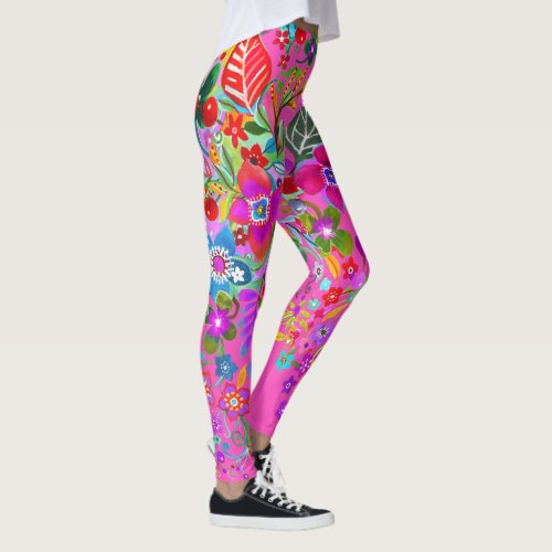 Flower Fantasy Hot Pink Leggings