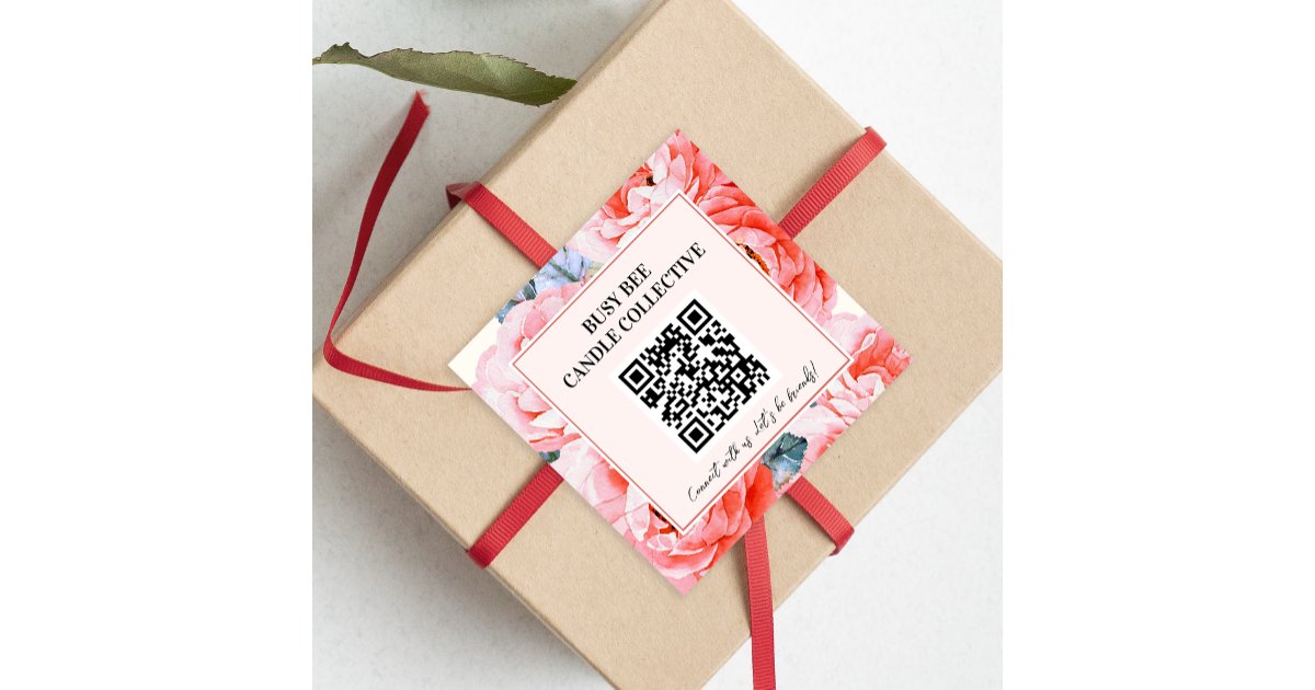 Flower Feminine Business QR Code Package Sticker | Zazzle
