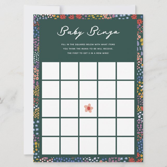 Flower Field Baby Shower Bingo Game Invitation (Front)