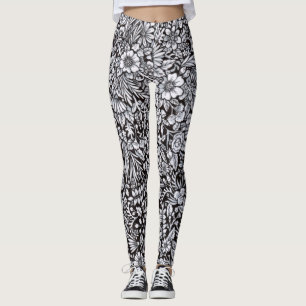 Flower Field Black and White Leggings