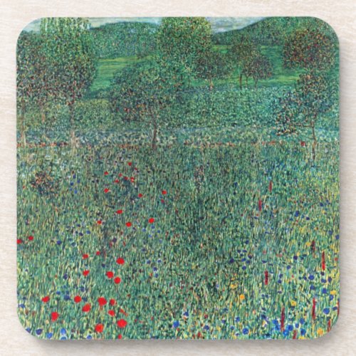 Flower Field in Litzlberg Klimt Vintage Landscape Beverage Coaster