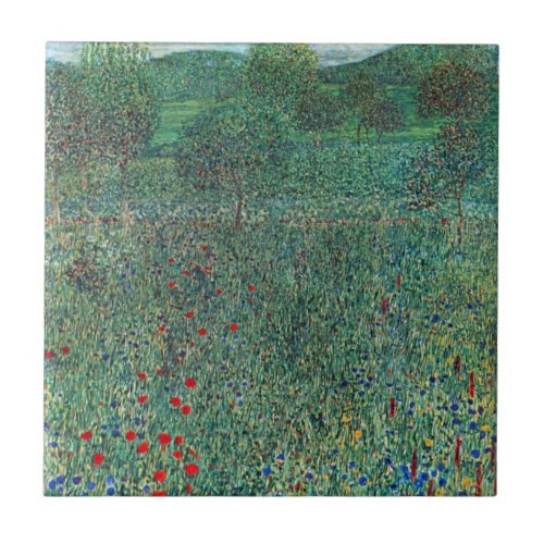 Flower Field in Litzlberg Klimt Vintage Landscape Ceramic Tile