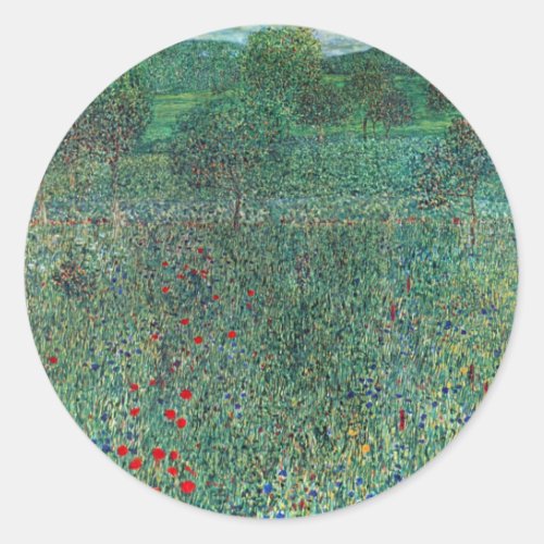 Flower Field in Litzlberg Klimt Vintage Landscape Classic Round Sticker