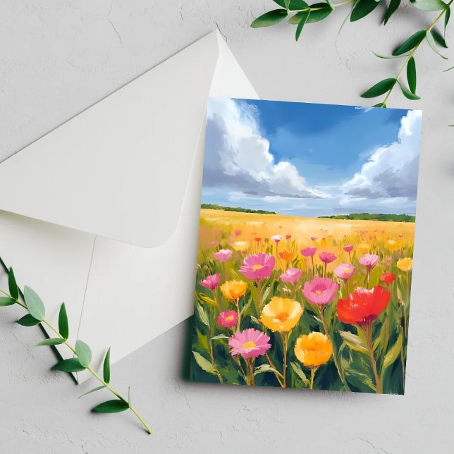 Flower Field Landscape Painting Card (Creator Uploaded)